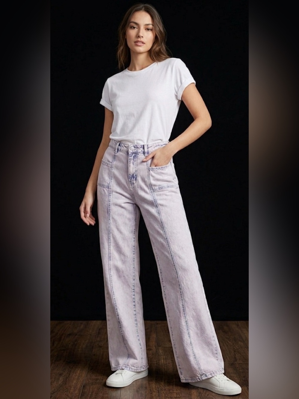 High-Waist Wide-Leg Jeans - Light Lavender Wash
